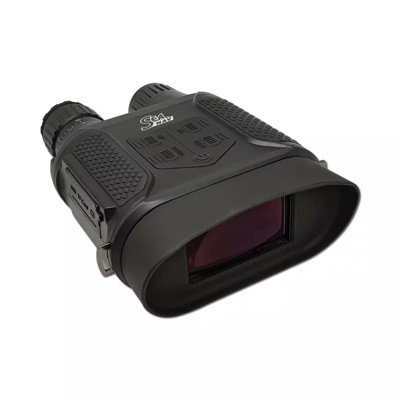 Imagen que muestra los prismáticos de visión nocturna SEA NAV 8x31, digitales, con batería recargable, grabación de vídeo y tarjeta SD de 8 GB, diseñados para optimizar la observación nocturna en entornos marítimos.