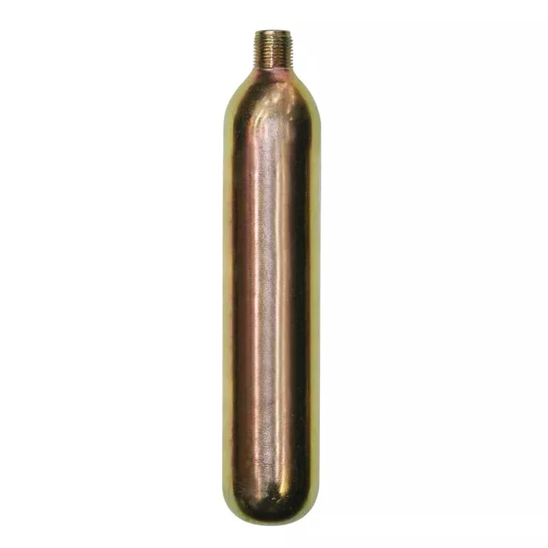 Imagen que muestra el cilindro CO2 de 38 gramos, diseñado para sistemas de seguridad marítima, proporcionando la presión necesaria en situaciones de emergencia.